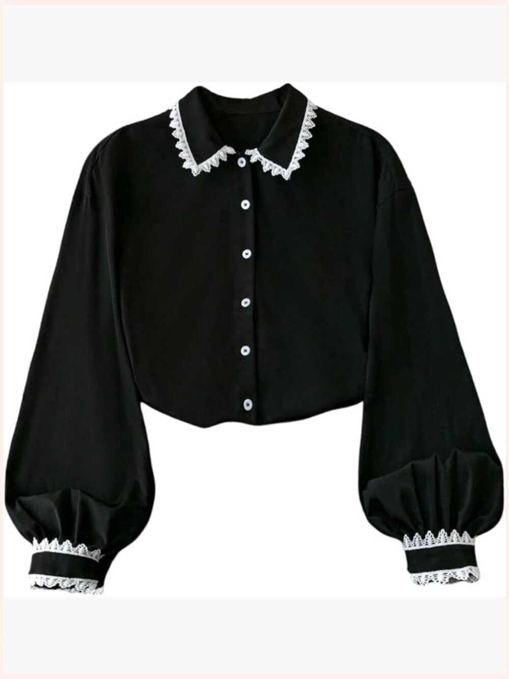 Button Down Shirt Long Sleeve Lace Collar Blouse Dressy Top Work